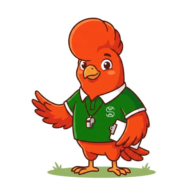 Apu, gallito de las rocas entrenador de SAMI con silbato y clipboard