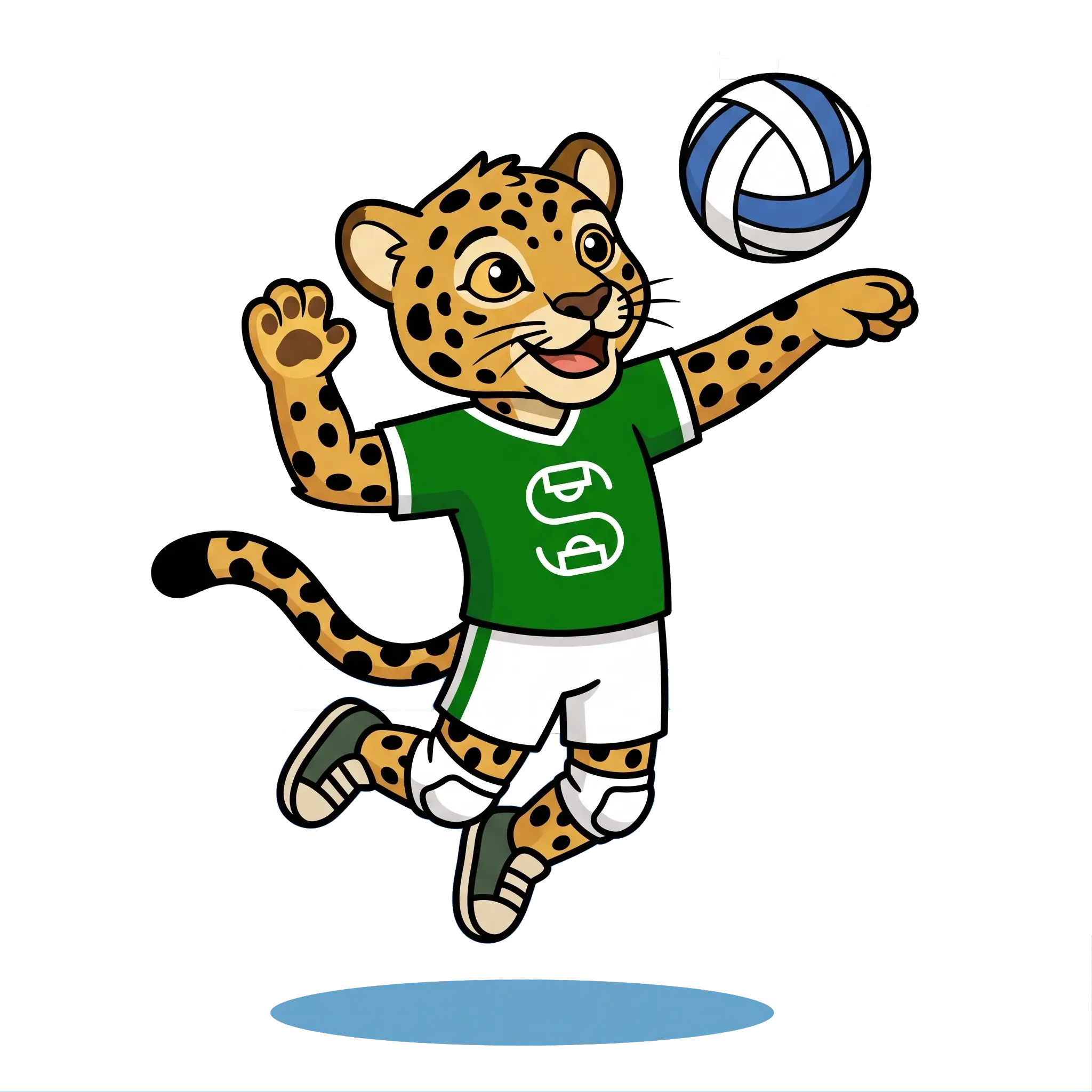 Chaski jugando vóley con la camiseta verde SAMI